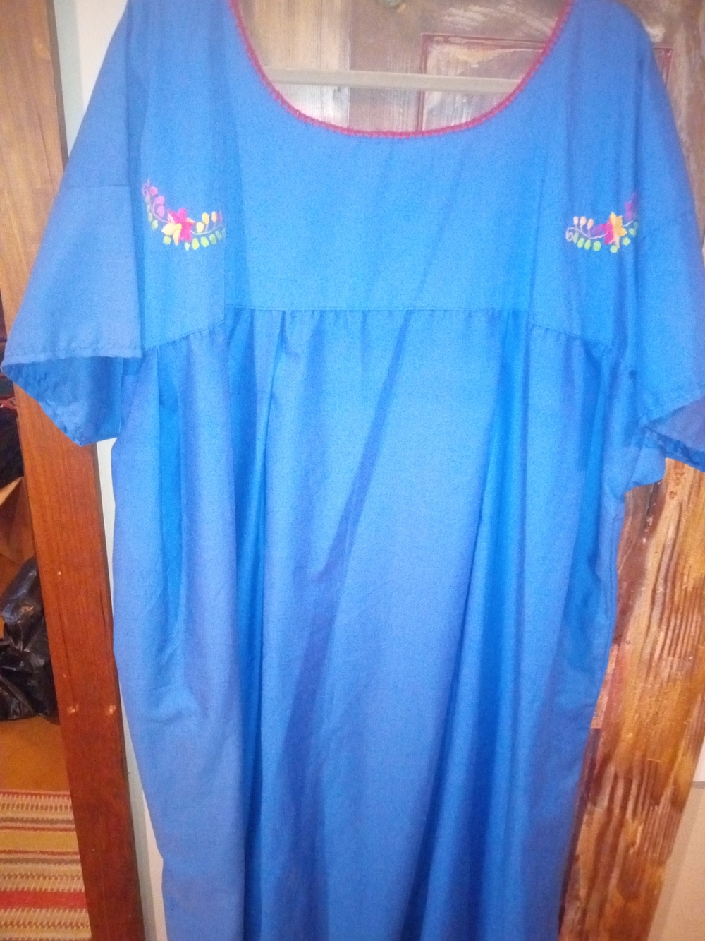 Blue Embroidered Floral Mexican Maxi Dress - Picture 5 of 11